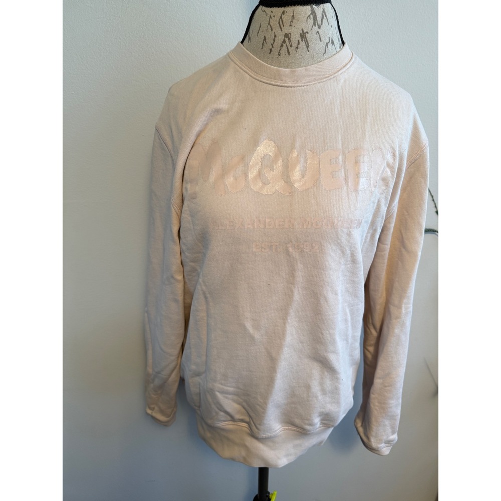 Alexander McQueen Womens Crewneck Sweatshirt Beige‎ Logo Est. 1992 Cotton Top